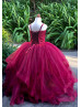 Burgundy Tulle Flower Girl Dress With Beaded Belt